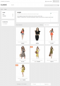 Página de Productos en la versión 1.7 de PrestaShop